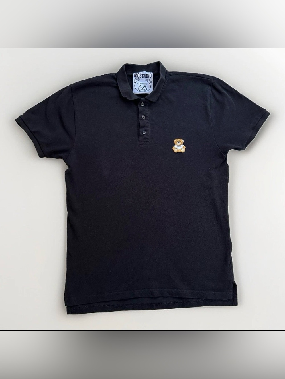 Moschino Couture! Polo Shirt Men's S/M Short Sleeve Cotton Knit Teddy Bear Logo